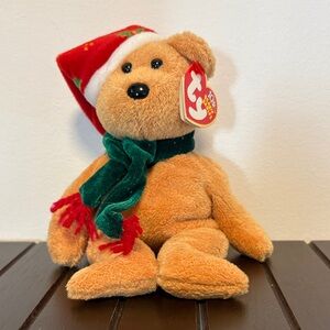 Ty Festive Teddy Bear with Red Hat and Green Scarf